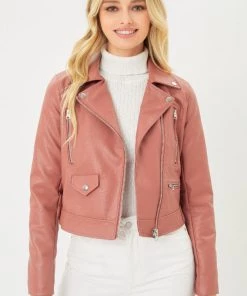 Love Tree Penny Moto Jacket In Burnt Peach