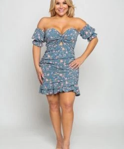 Not Specified Plus Size Floral Moral Keyhole Mini Dress