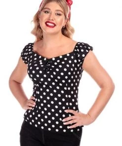 Collectif Ellie Mae Polka Dot Top In Black