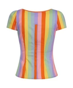 Collectif Pinup Mimi Top In Pastel Rainbow Stripes