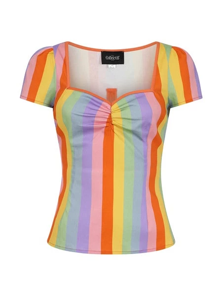 Collectif Pinup Mimi Top In Pastel Rainbow Stripes 1 Collectif Pinup Mimi Top In Pastel Rainbow Stripes