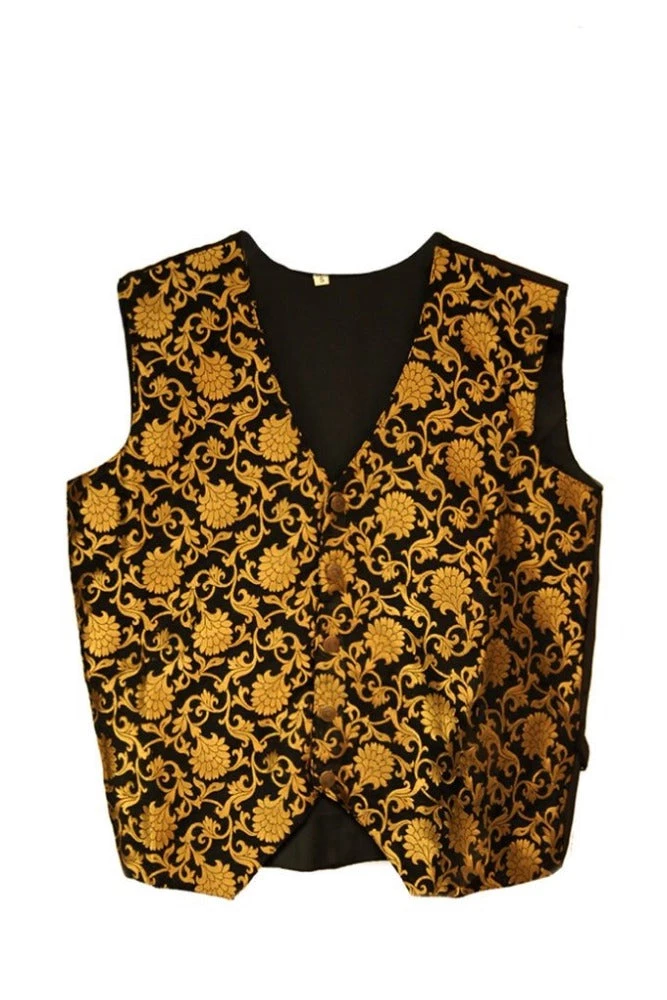 Not Specified Black & Gold Brocade Men's Vest 1 Not Specified Black & Gold Brocade Men's Vest