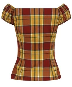 Collectif Autumn Leaves Check Ellie Mae Top