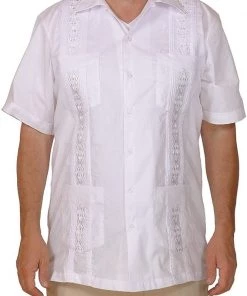Not Specified Solid Guayabera Button-Up In White Unisex Vintage