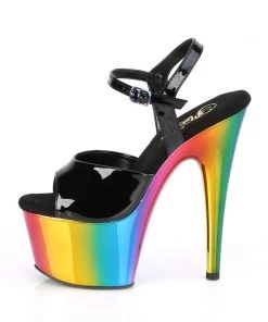 Pleaser Adore 709 Patent Heels In Rainbow Chrome Shoes