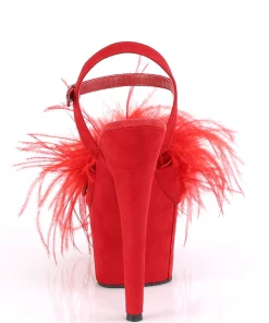 Pleaser Pinup Feather Pom Pom Heels In Red Suede