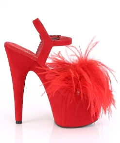 Pleaser Pinup Feather Pom Pom Heels In Red Suede