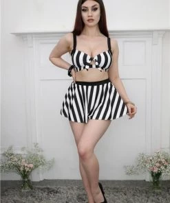 Collectif Beetle Stripe Skater Bikini Skirt Gothic