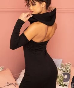 Symphony Electra Lace-Up Hooded Halter Dress Gothic