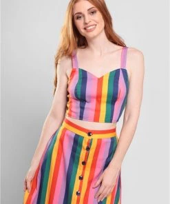 Bright & Beautiful Fanny Rainbow Wishes Stripe Top Pinup
