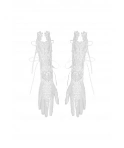 Dark In Love White Paisley Bridal Gloves Gothic