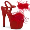 Pleaser Pinup Feather Pom Pom Heels In Red Suede