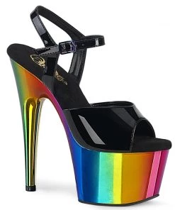 Pleaser Adore 709 Patent Heels In Rainbow Chrome Shoes