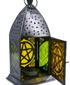 Not Specified Home Decor Iron & Yellow Glass Pentagram Lantern