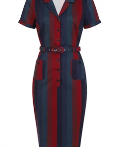 Collectif Pinup Caterina Jewel Stripe Pencil Dress