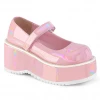 Demonia Gothic Dollie Platform Mary Janes In Pink Holographic Patent