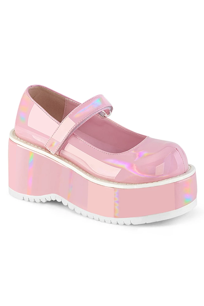 Demonia Gothic Dollie Platform Mary Janes In Pink Holographic Patent 1 Demonia Gothic Dollie Platform Mary Janes In Pink Holographic Patent