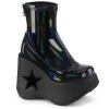 Demonia Shoes Dynamite Stretch Ankle Boot In Patent Holographic