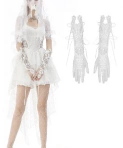 Dark In Love White Paisley Bridal Gloves Gothic