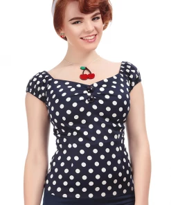 Collectif Pinup Ellie Mae Polka Dot Top In Blue