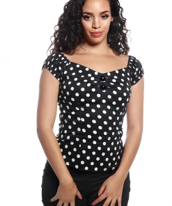 Collectif Ellie Mae Polka Dot Top In Black