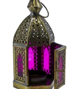 Not Specified Home Decor Iron & Purple Glass Mini Lantern