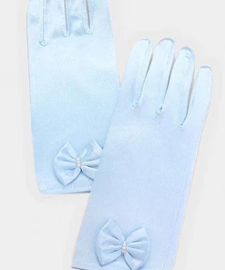 Not Specified Satin Bow Wrist Length Gloves In Sky Blue Pinup