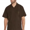 LADA Solid Guayabera Button-Up In Khaki