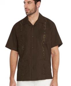 LADA Solid Guayabera Button-Up In Khaki