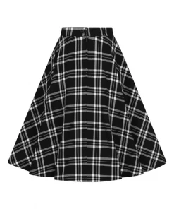 Hell Bunny Islay Plaid 50's Skirt In Black Pinup