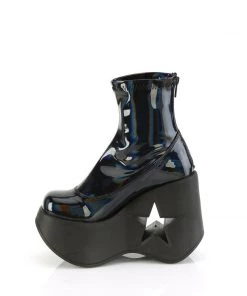 Demonia Shoes Dynamite Stretch Ankle Boot In Patent Holographic