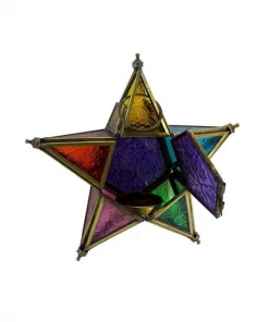 Not Specified Home Decor Iron & Multicolor Glass Star Lantern