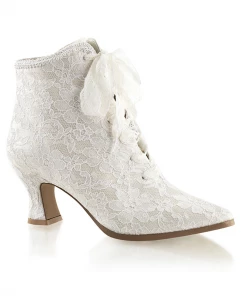 Fabulicious Steampunk Pearl Ivory Lace Heel Bootie